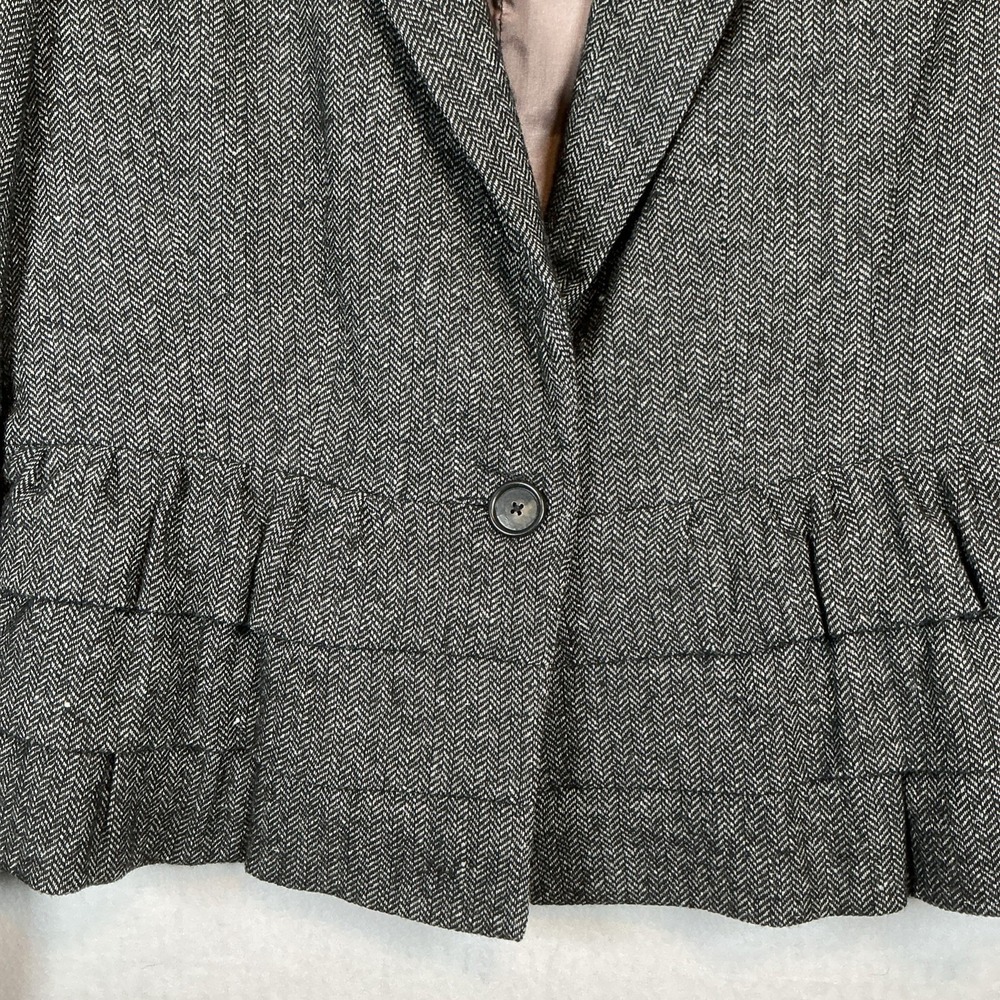 Ann Taylor LOFT Herringbone Wool‎ Blend Ruffle Hem Blazer Jacket Grey Womens 6 - Picture 4 of 9